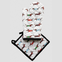 Christmas Sausage Dog Oven Glove and Pot Holder set